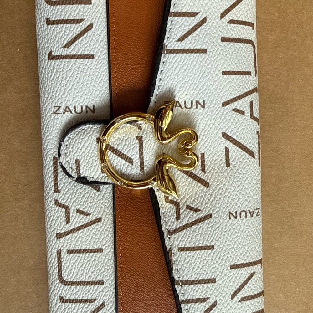 Zaun White and Brown Women's Belt with Gold Accent